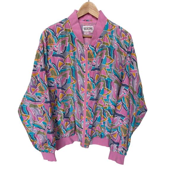 Silktime Jackets & Blazers - Silktime Vintage Colorful 80's Abstract Print Silk Bomber Jacket  size M